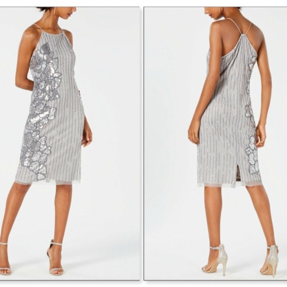 ADRIANNA PAPELL Beaded Sequin-Embellished Dress